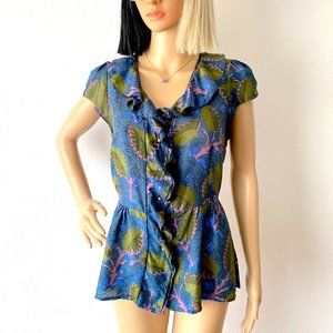 Floral Short Sleeve Summer Blouse | Ruffled Blouse | Frilly Top | ANTHROPOLOGIE